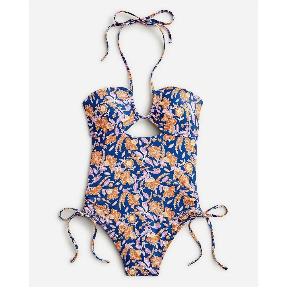 NWT J. Crew Floral Halter Cut-Out One-Piece Swim Bathing Suit Women's Size 22